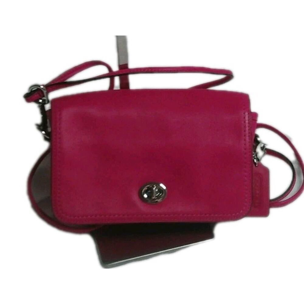 Coach Fuchsia Leather Turnlock Crossbody Bag Small Flap Purse G1269-19871